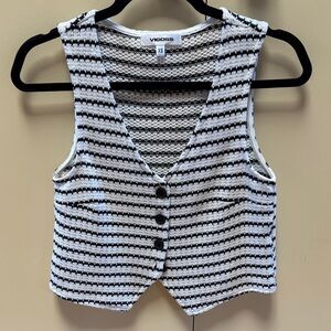 Vigoss Black and White Striped Knit Button-Front Vest